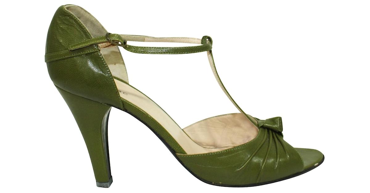 green t strap shoes