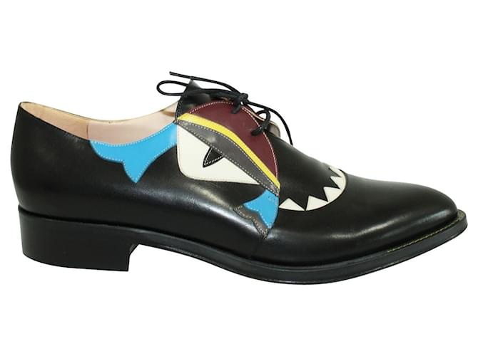Fendi Black Monster Eye Oxford Shoes Leather ref.360858