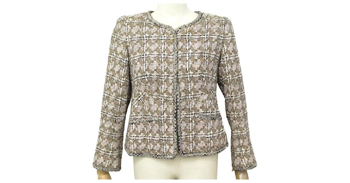 CHANEL 98A Vintage Brown Multicolor Wool Tweed Jacket Top CC Logo Buttons 38  US6