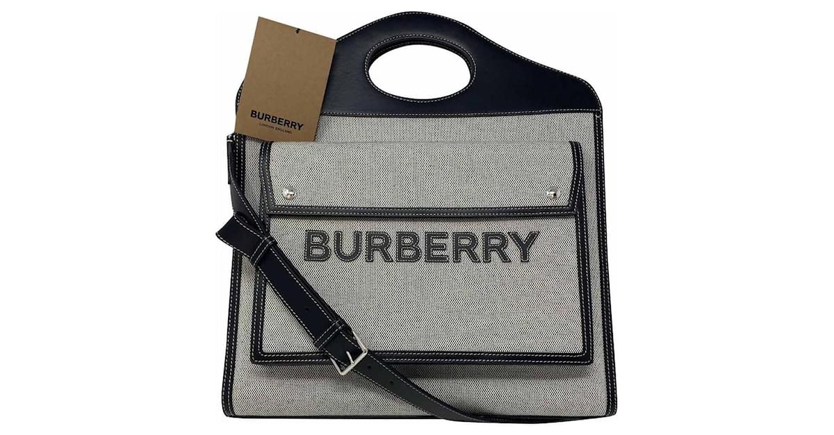 Burberry Medium Two-tone Canvas and Leather Pocket Bag Black Grey Cloth   - Joli Closet