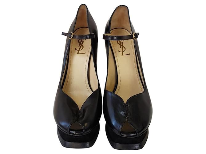 Yves Saint Laurent YSL Hommage Mary Jane Suede Cuir Cuir vernis