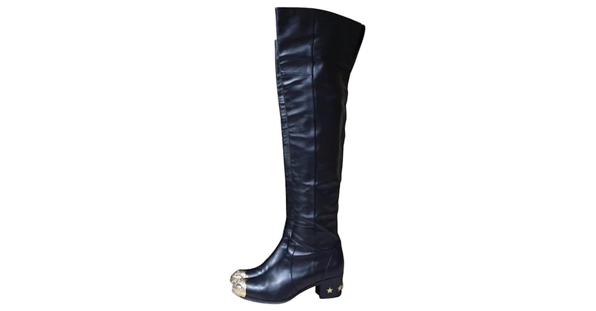 Chanel Black Leather Paris Dallas Ankle Length Boots Size 38