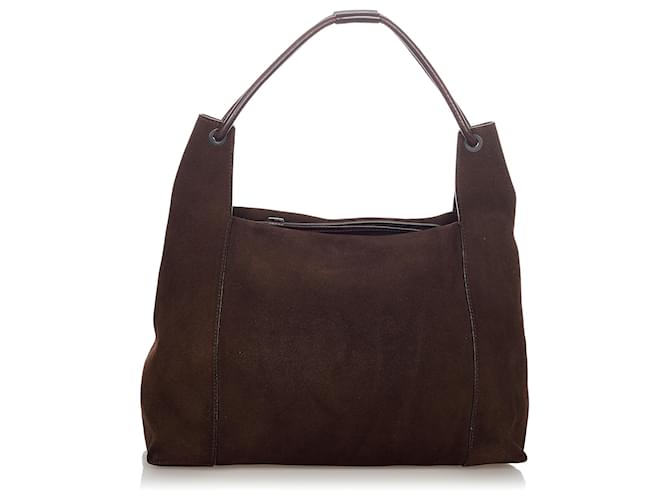GUCCI 25S HANDBAG 46 CM IN DARK CACAO BROWN SUEDE WITH GOLD HARDWARE