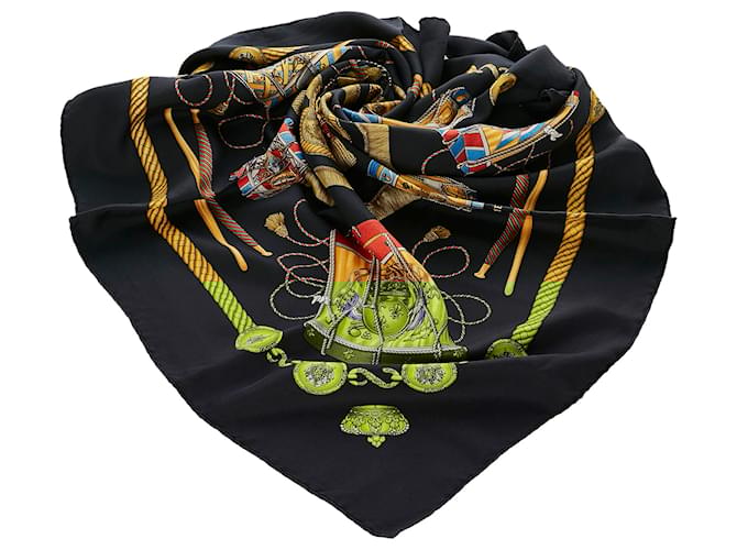 Hermès Hermes Black Les Tambours Silk Scarf Multiple colors Cloth