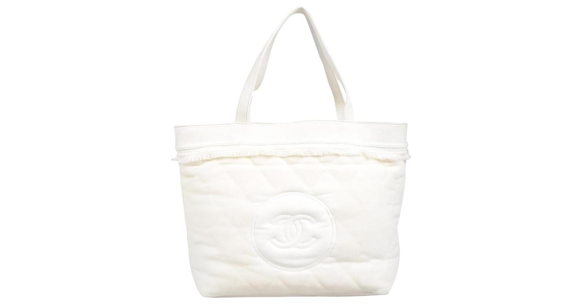 Chanel Pre-owned number-print terry-cloth Beach Bag - White