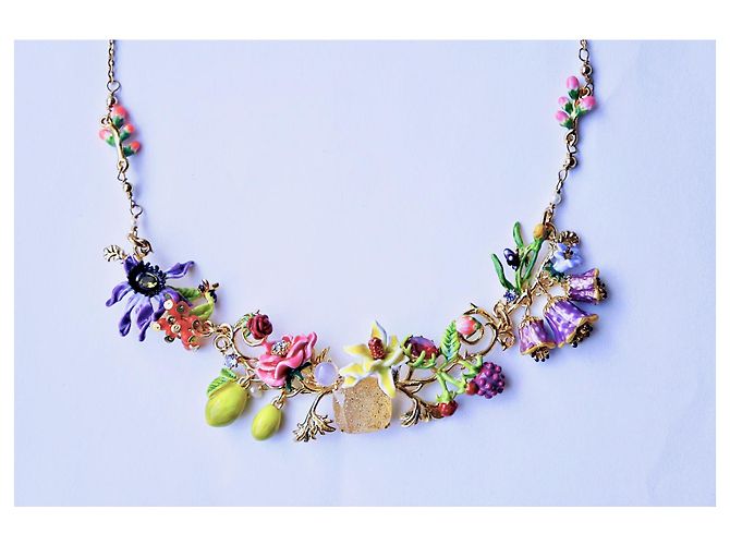 Collier Plastron Les Néréides Motif Fruit Avec Perles Noires Et émail - Neuf Avec étiquettes