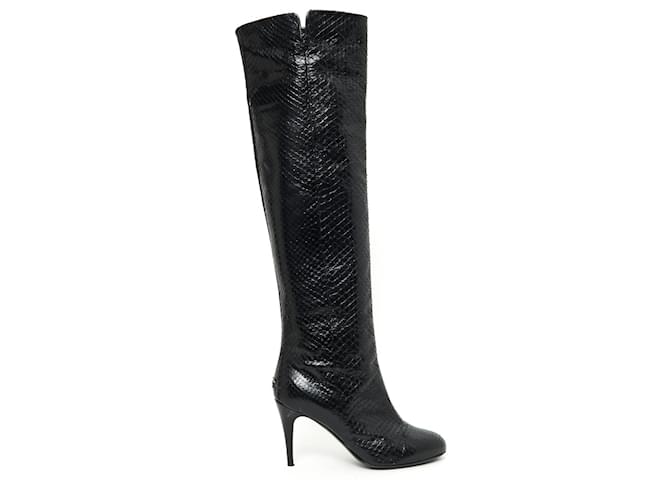 Chanel KNEE HIGH PYTHON BLACK FR37.5 ref.373409 - Joli Closet