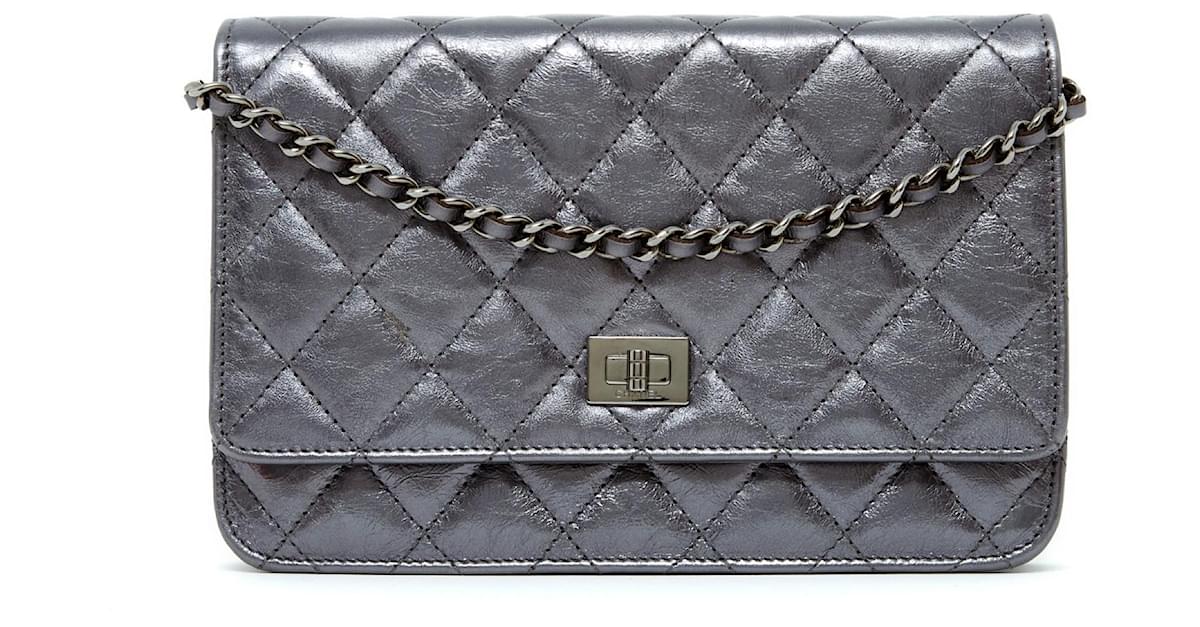 Wallet On Chain Chanel WOC WALLET 2.55 DARK SILVER Silvery Leather  ref.373486 - Joli Closet