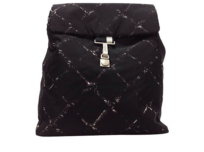Chanel Black Old Travel Line Nylon Backpack White Cloth ref  display picture 1