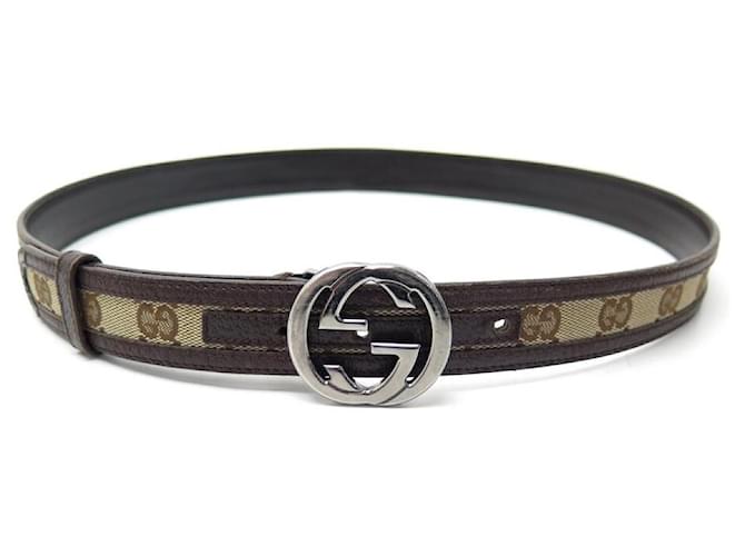 GUCCI Belt 114874 taille 90 GG MONOGRAM CANVAS BROWN LEATHER