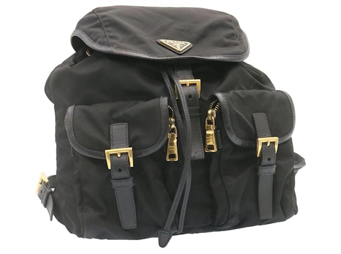 PRADA Backpack Nylon Black Gold Auth yk2060 Cloth ref.377802