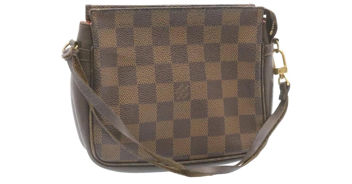 Auth LOUIS VUITTON Trousse Makeup Bag Pochette N51982 Damier Ebene