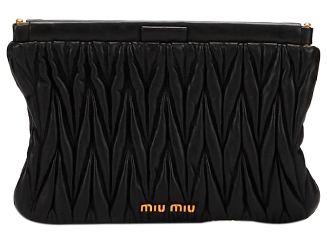 Miu Miu Black Matelasse Leather Clutch Bag Pony-style