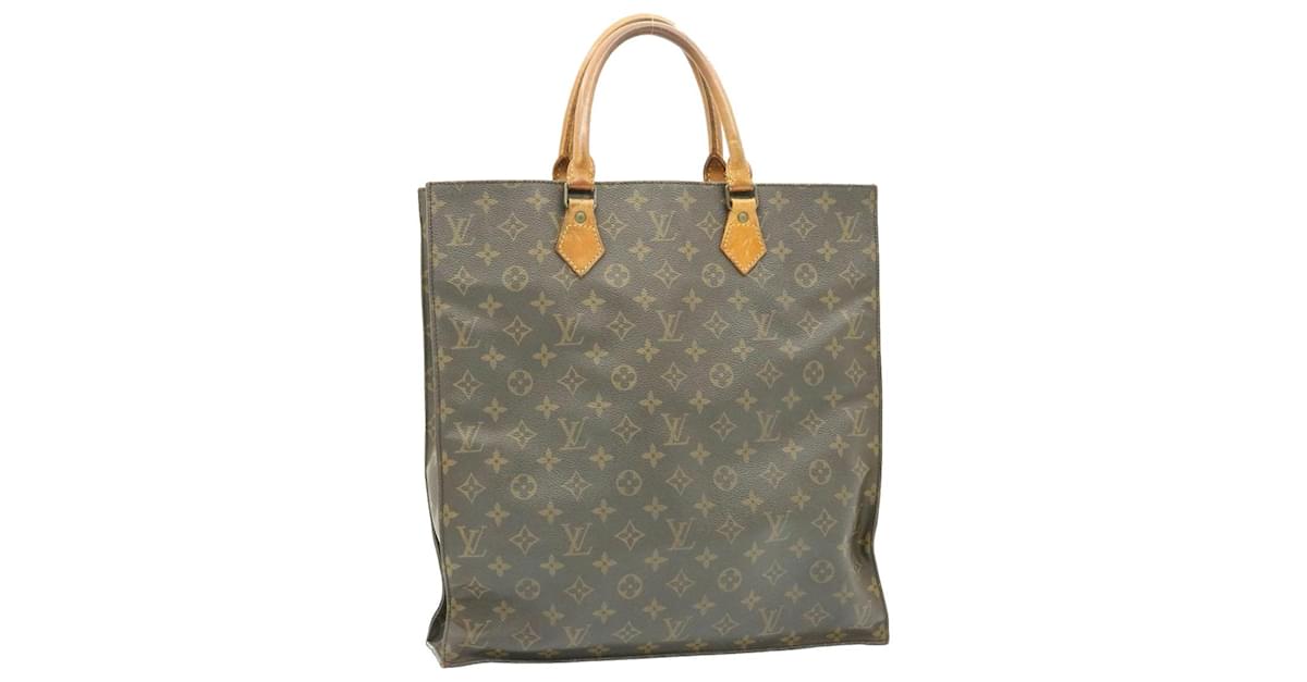 LOUIS VUITTON Monogram Sac Plat Hand Bag M51140 LV Auth 25194 Brown Cloth  ref.383225 - Joli Closet