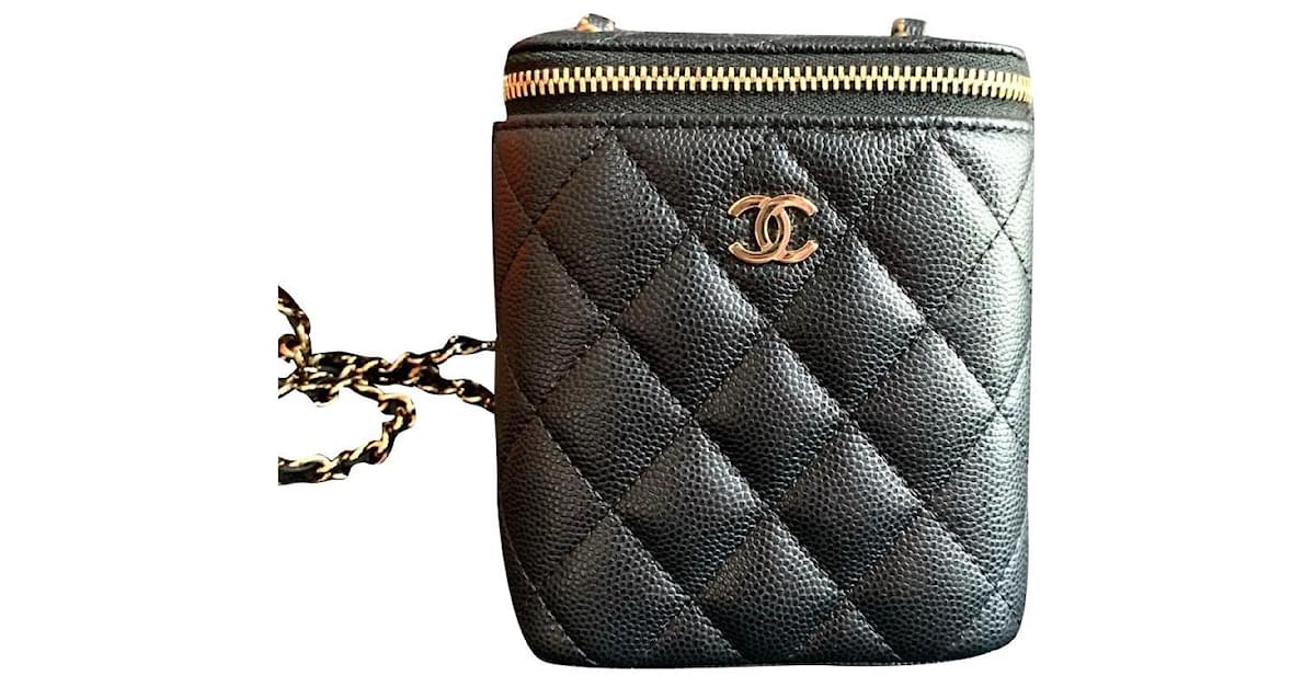 Chanel Black Caviar Mini Vanity case Leather ref.384207