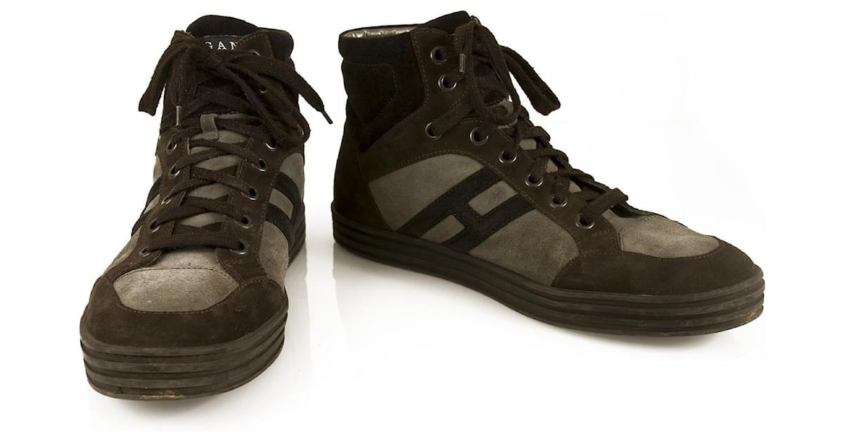 Hogan Men's Rebel Basket High top Sneakers Shoes Brown Black Suede size 10 Grey ref.384495 - Closet