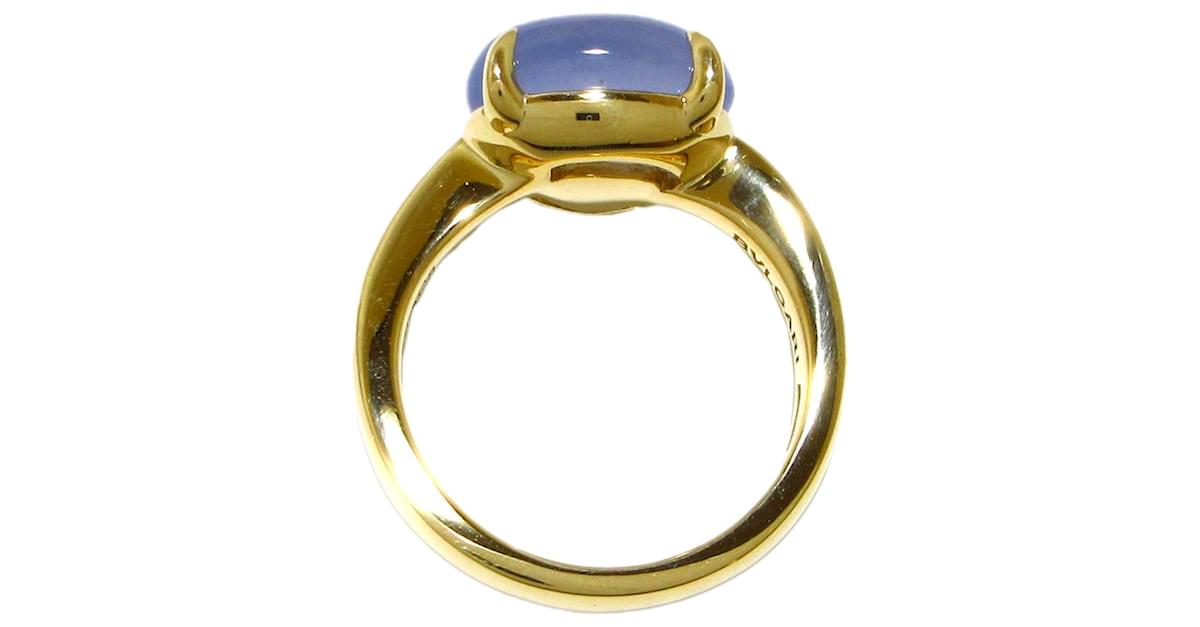 Bulgari Bvlgari Gold Mediterranean Eden Chalcedony Ring Blue Golden Metal   - Joli Closet