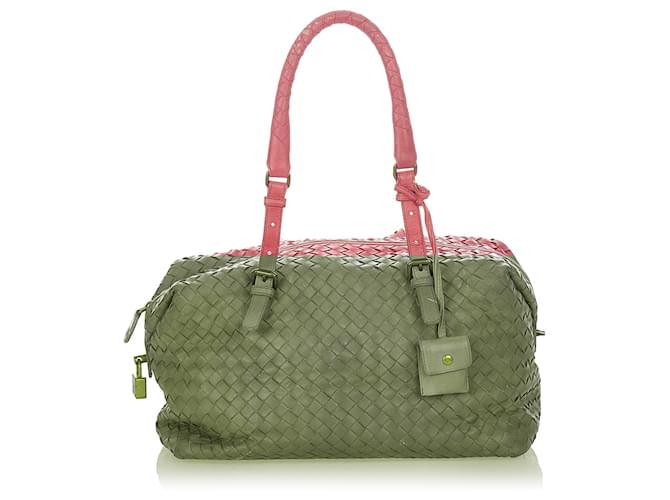 Bottega Veneta Pink Intrecciato Leather Boston Bag Pony-style