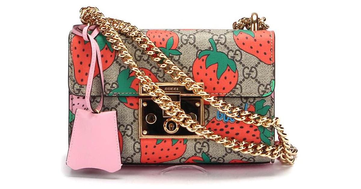 Gucci Small GG Supreme Strawberry Padlock Shoulder Bag in