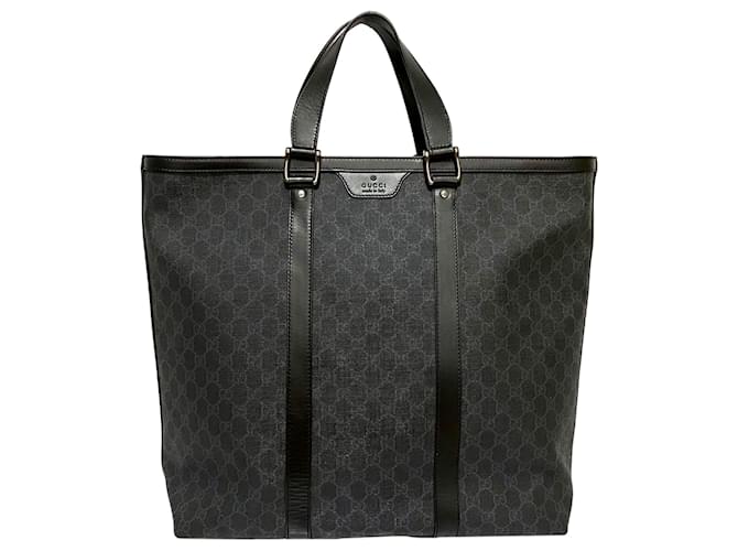Gucci Black GG Supreme Tote Bag Leather Cloth Pony-style