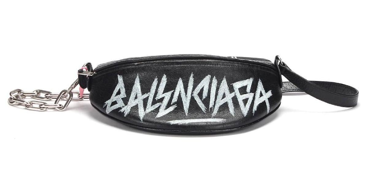 Balenciaga Graffiti-Print Leather Belt Bag