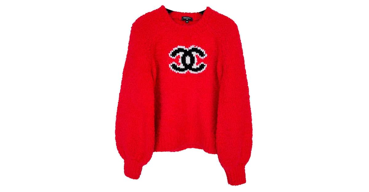 Chanel Iconic CC Teddy Jumper Red Wool  - Joli Closet