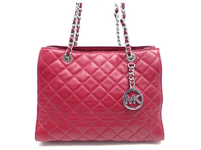 NEW MICHAEL KORS SUSANNAH M TOTE BAG IN RED QUILTED LEATHER BAG