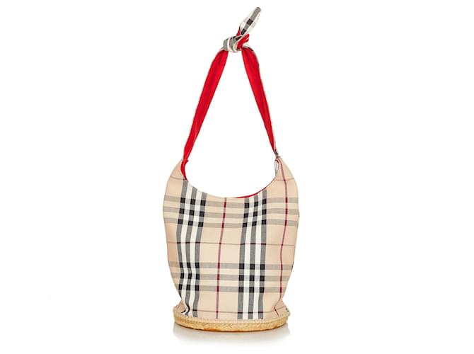 バッグ・カバンその他 BURBERRY Canvas bucket bag with check motif Beige Burberry // Beige House Check Bucket Bag – VSP Consignment
