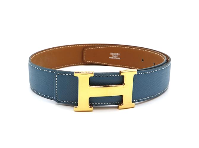 H TONIGHT BELT 38MM GOLD PRUSSIAN BLUE LEATHER