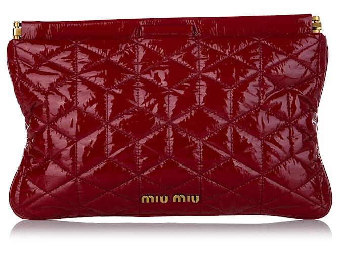 Miu Miu Red Matelasse Patent Leather Frame Clutch Bag (Sold