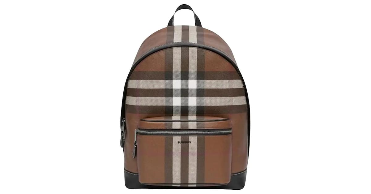 New burberry check ecological canvas backpack with tags Brown Leather   - Joli Closet