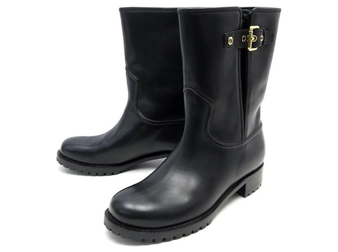 LOUIS VUITTON SUZY SHOES 37 LEATHER BOOTS BLACK LEATHER BIKER BOOTS  ref.401333 - Joli Closet