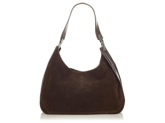Gucci Brown Suede Shoulder Bag Dark brown Leather