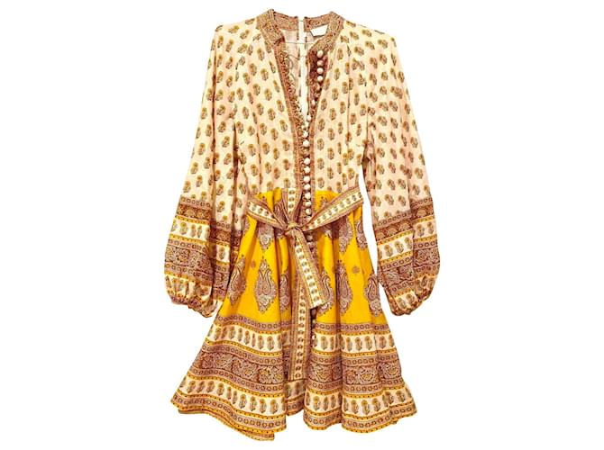 Zimmermann Bonita Brown Beige Yellow Linen ref.JC403269 (Sold)