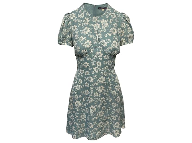 Alexa Chung Hibiscus Print Dress in Blue Polyester