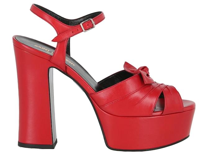 Saint Laurent Candy Leather Platform Sandals Red Joli