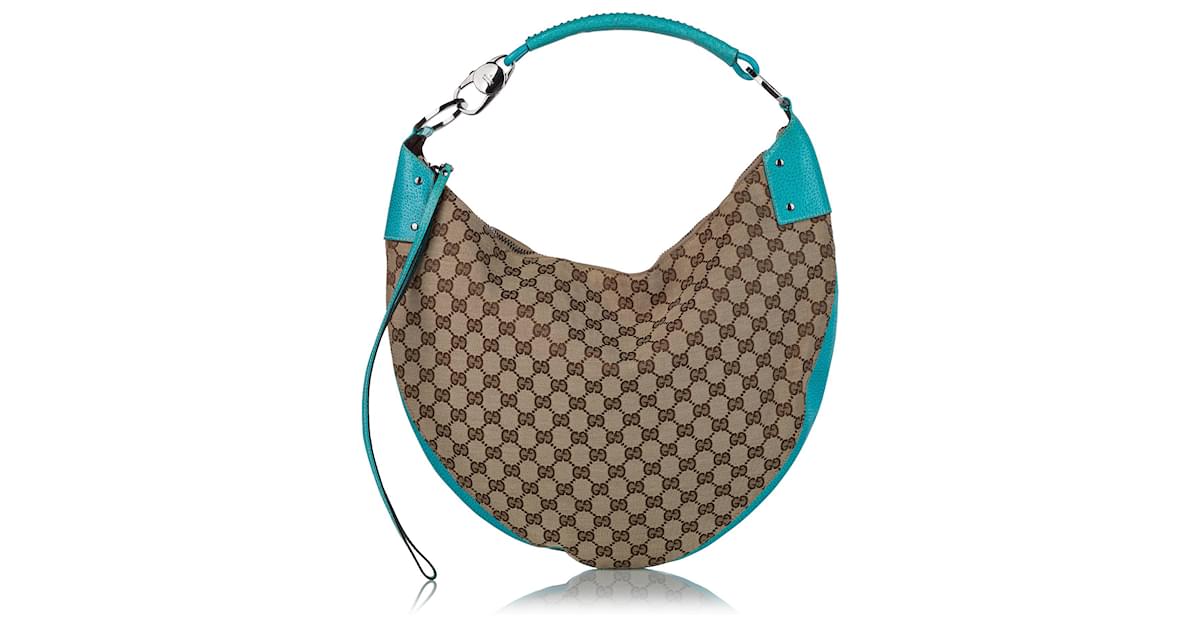Gucci Brown GG Canvas Half Moon Hobo Bag Blue Beige Leather Cloth  Pony-style calfskin Cloth ref.405653 - Joli Closet