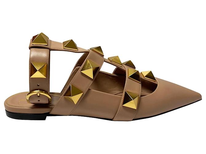 Valentino Garavani Roman Stud Ballet Flats with Strap in Blush