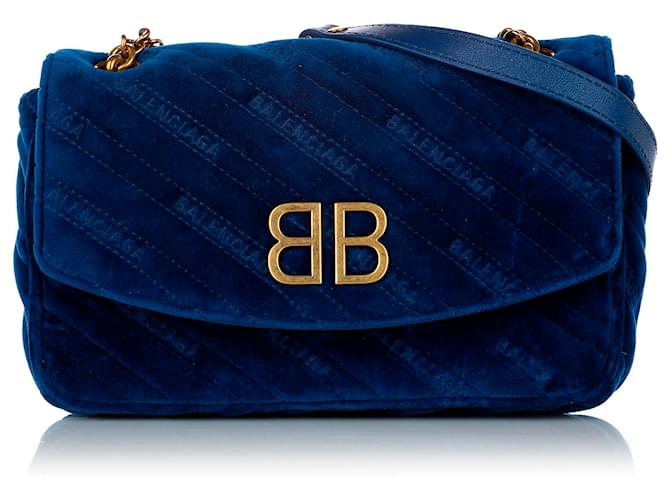 Cartera con cadena de terciopelo BB azul de Balenciaga Paño ref