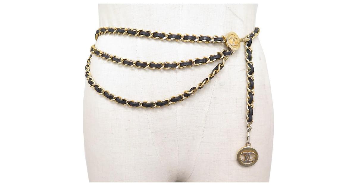 Chanel Vintage Chanel Gold Tone And Blue Leather Chain Belt SS630