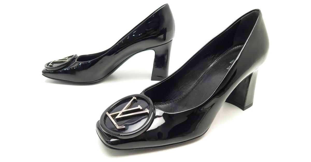 new louis vuitton madeleine shoes 36.5 black leather lv logo