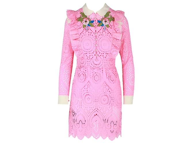 open lace back dress Gucci Lace Trimmed Pink Chiffon Dress – Runway Catalog main image 0