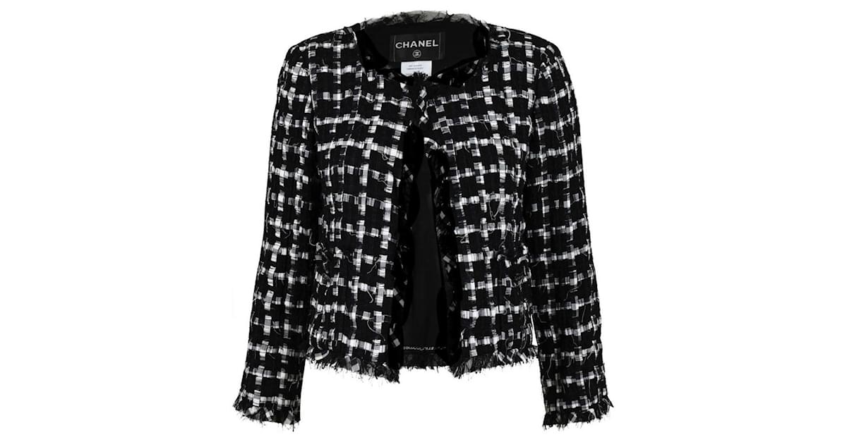 $7755 CHANEL VINTAGE 04A Coco CC Buttons Black Mix Tweed Blazer Jacket Top  F36 U