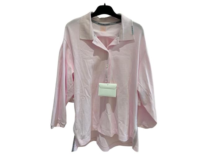 Alexander Wang tie-front cotton-jersey polo shirt Pink Elastane