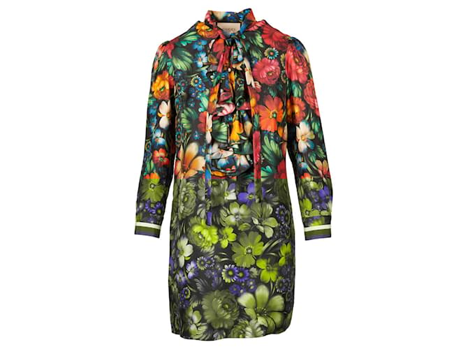 Gucci Robe en soie à imprimé fleuri Multicolore Joli