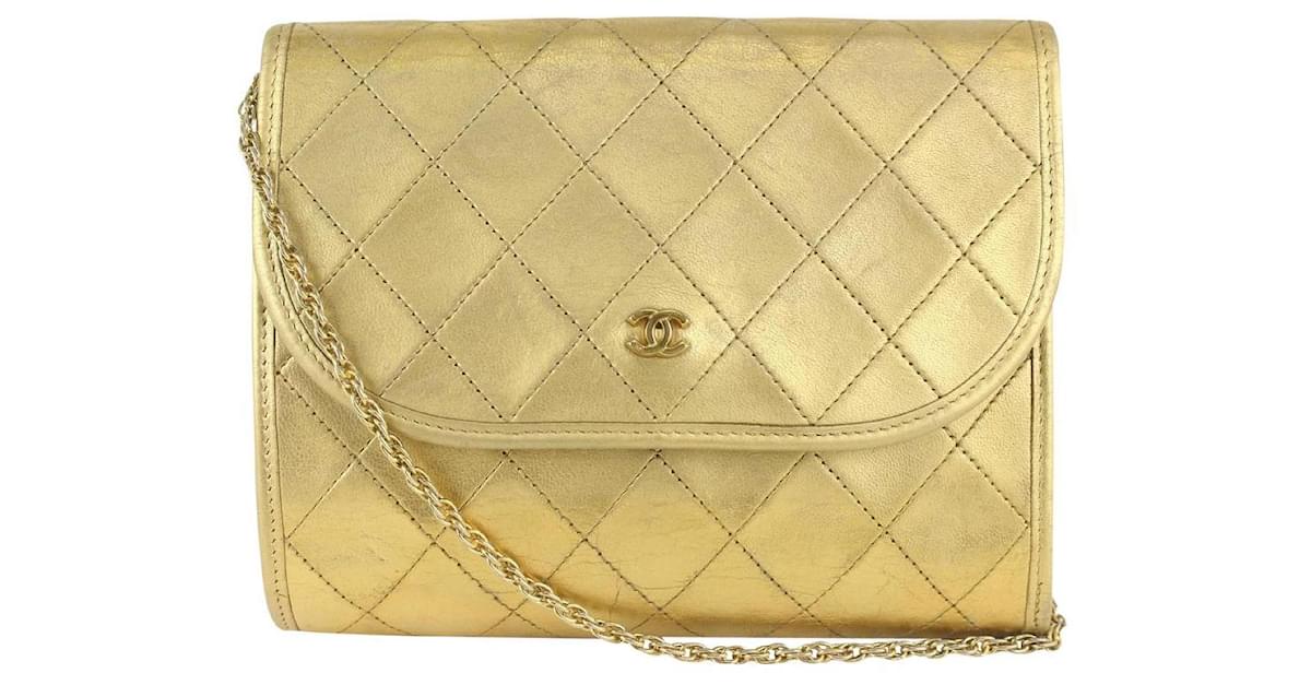 Chanel Quilted Mini Gold Classic Flap Pouch Chain Bag Leather White gold  ref.417430