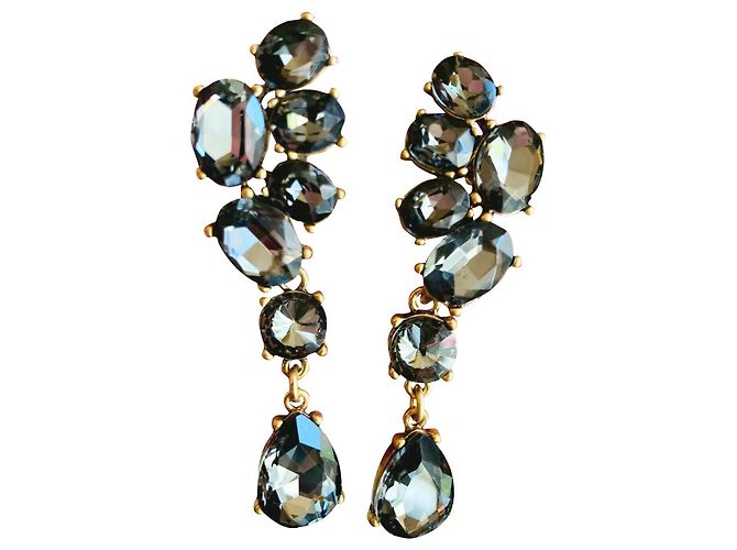 Boucles D'oreilles Pendantes Oscar De La Renta - Cristaux Scintillants Sur Plaqué Or Jaune