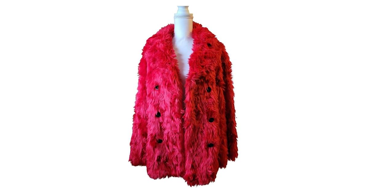 Patterned red faux fur coat