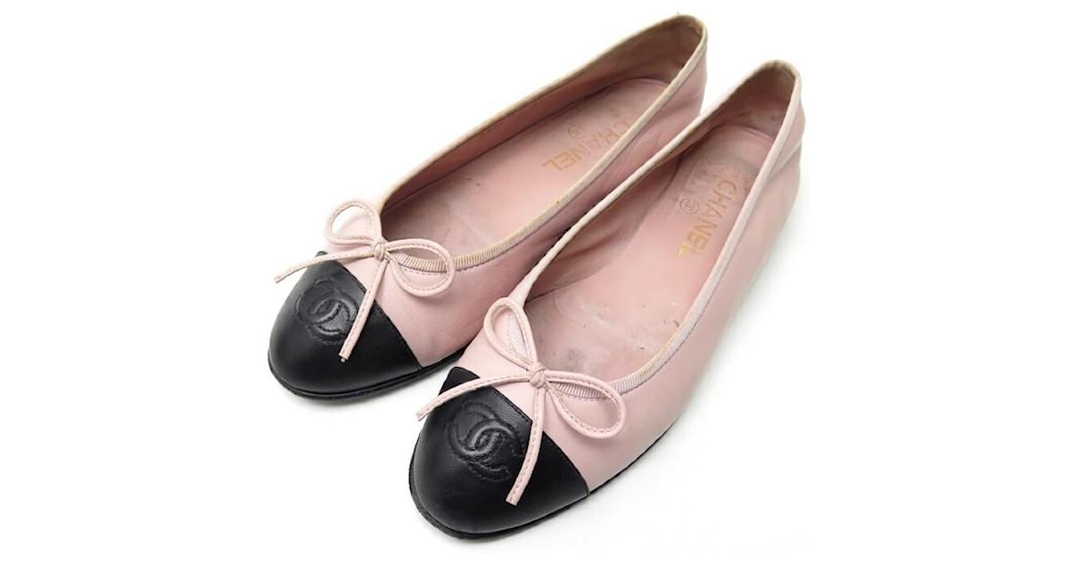CHANEL LOGO CC G BALLERINAS SHOES02819 38 IN PINK LEATHER + BOX SHOES  ref.418690