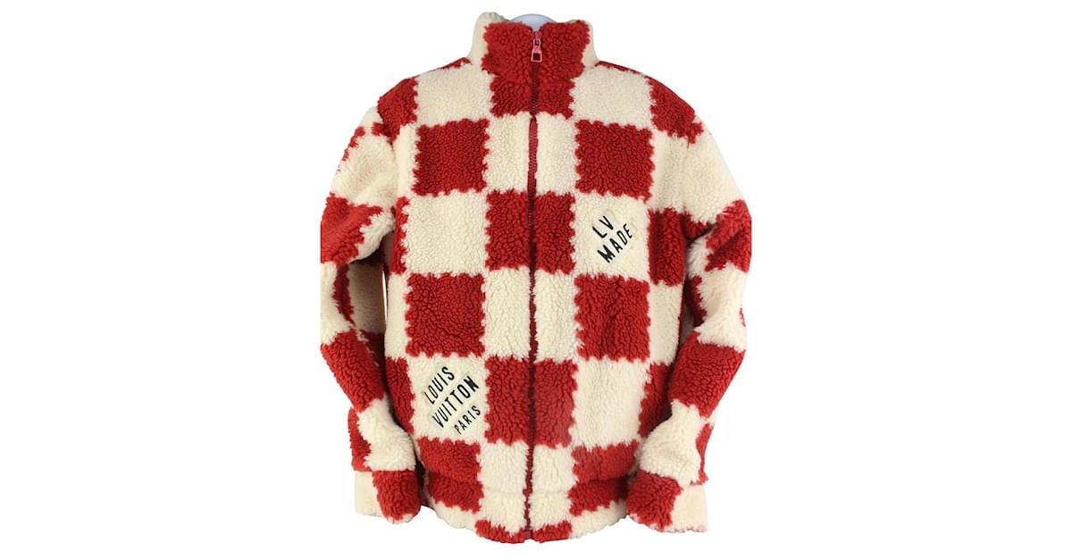 Louis Vuitton Men's Large Nigo Teddy Jacquard Red Damier Fleece Zip Jacket  ref.422307 - Joli Closet